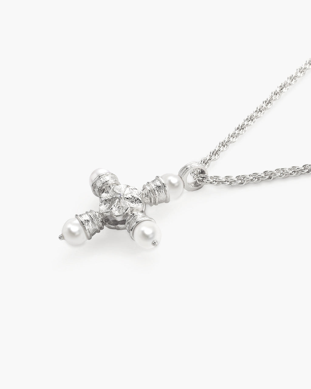 Florence Pearl Cross Necklace in Silver