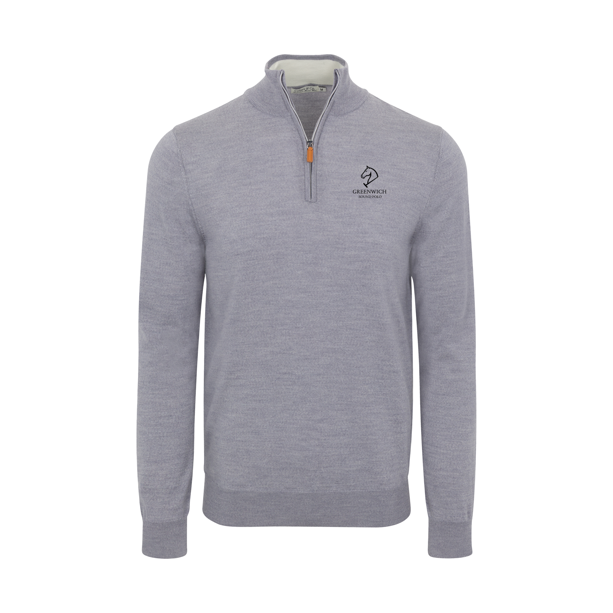 Greenwich Sound Polo Grey Melange Cashmere Touch Australian Merino Quarter Zip Sweater
